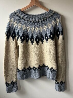 Takeout Fair Isle Chunky Crew Sweater - Cream, Gray & Black